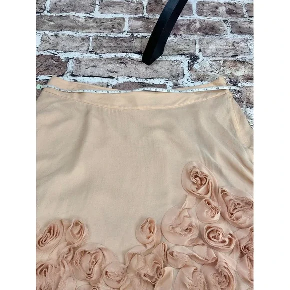 Talbots Silk Skirt 8P Petite Blush 3D Floral Rosette Hem Romantic Cottagecore - Picture 11 of 16